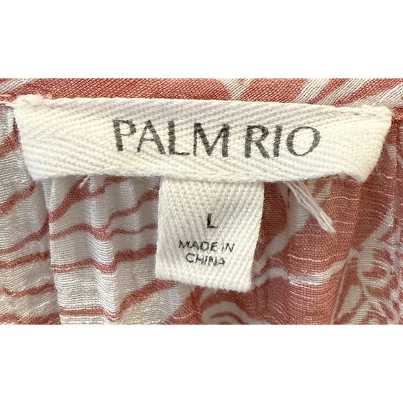 Palm Rio Womens Floral Peasant Blouse L Pink White Lace 3/4 Sleeves Flowy - Picture 5 of 6